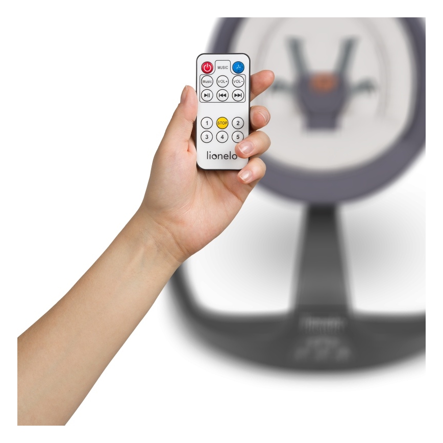 Lionelo - Dondolino musicale per bambini RINA 4xAA Grigio Cemento + telecomando