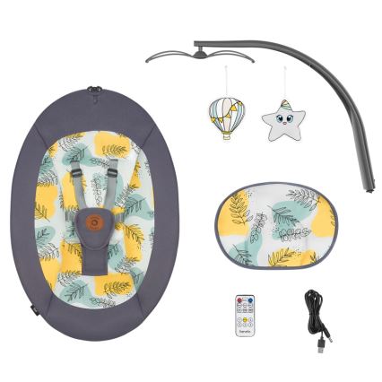 Lionelo - Dondolo musicale per bambini RALF 4xAA Grigio Cemento + telecomando