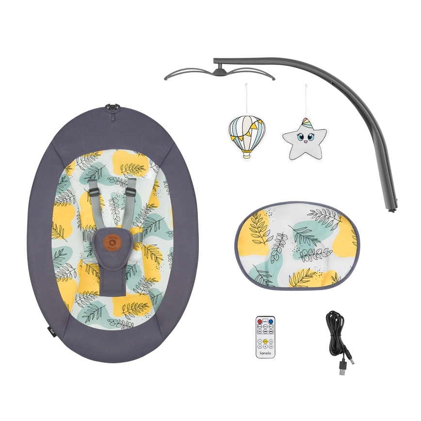 Lionelo - Dondolo musicale per bambini RALF 4xAA Grigio Cemento + telecomando