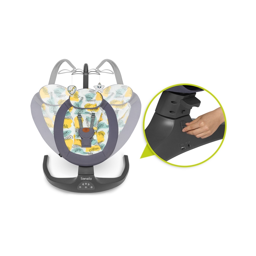 Lionelo - Dondolo musicale per bambini RALF 4xAA Grigio Cemento + telecomando