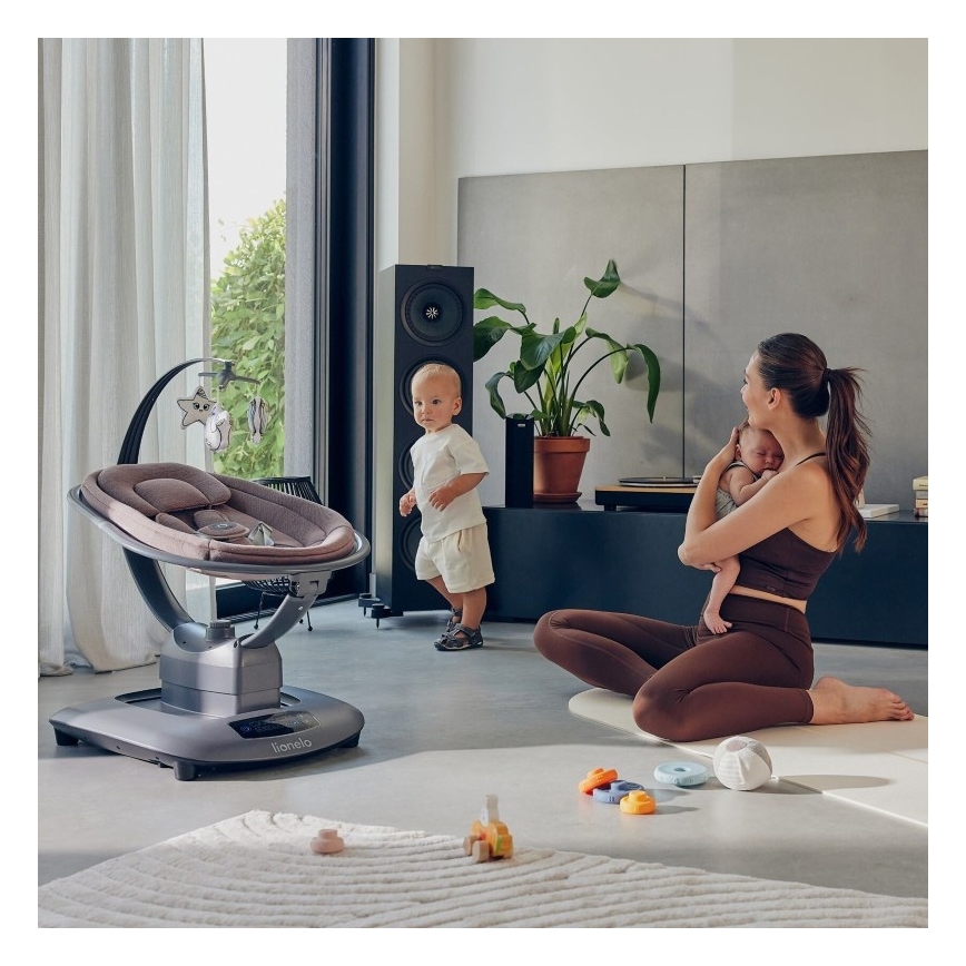 Lionelo - Dondolo per bambini con melodia BLOSSOM Pink Mauve + telecomando