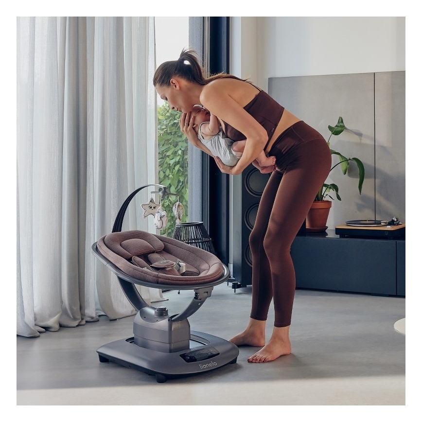 Lionelo - Dondolo per bambini con melodia BLOSSOM Rosa Malva + telecomando