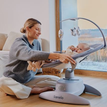 Lionelo - Dondolo per bambini con melodia MELL Beige Sand 4xAA + telecomando