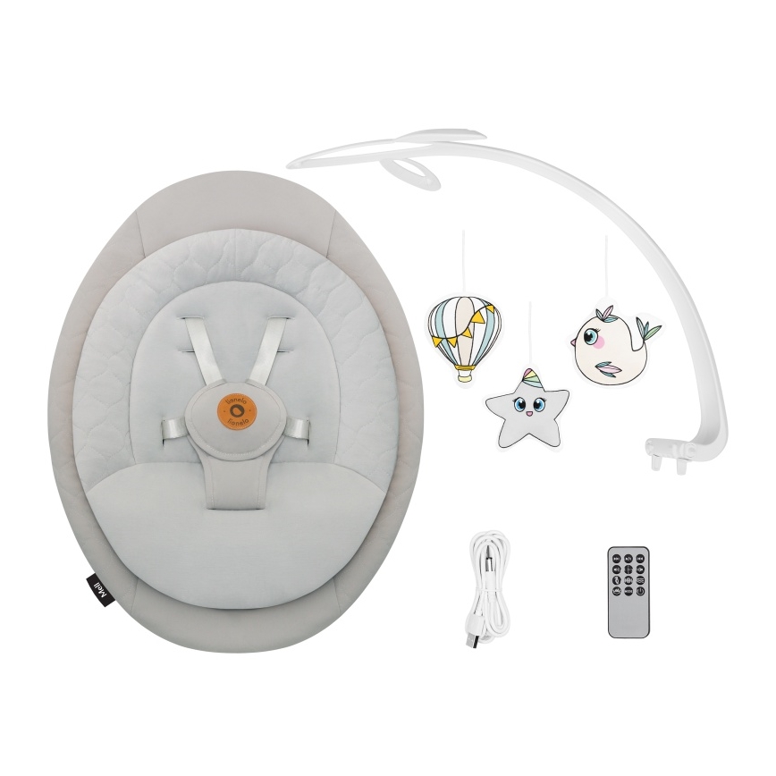 Lionelo - Dondolo per bambini con melodia MELL Beige Sand 4xAA + telecomando