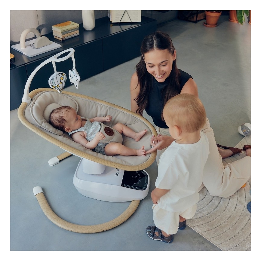 Lionelo - Dondolo per bambini con melodia OLIVIA Beige Naturale + telecomando