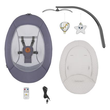 Lionelo - Dondolo per bambini con melodia RALF 4xAA Grigio Grafite + telecomando