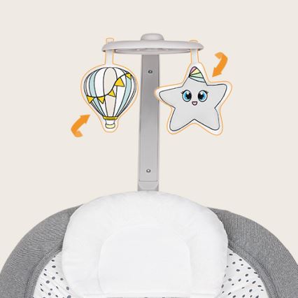 Lionelo - Dondolo vibrante per bambini con melodia PASCAL, 2xAA, grigio