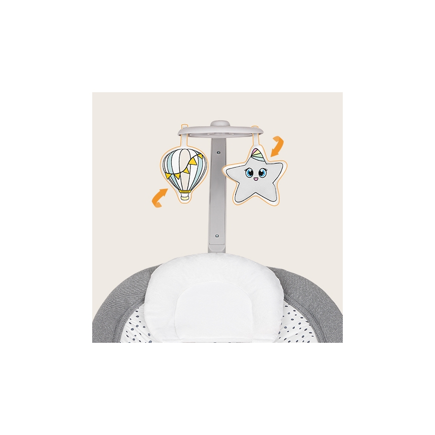 Lionelo - Dondolo vibrante per bambini con melodia PASCAL, 2xAA, grigio