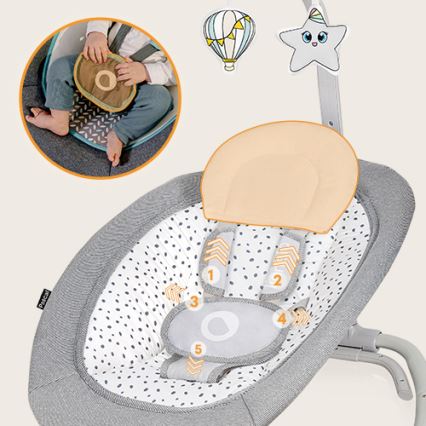 Lionelo - Dondolo vibrante per bambini con melodia PASCAL, 2xAA, grigio