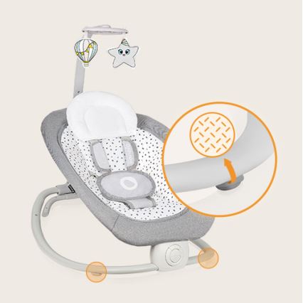 Lionelo - Dondolo vibrante per bambini con melodia PASCAL, 2xAA, grigio