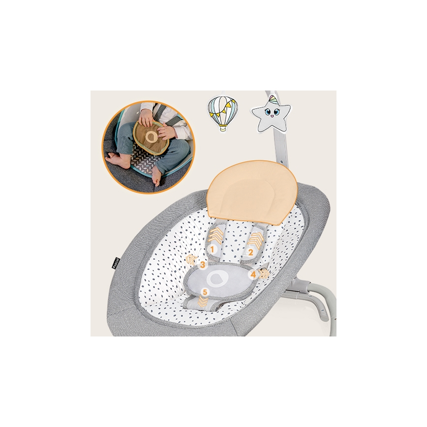 Lionelo - Dondolo vibrante per bambini con melodia PASCAL grigio