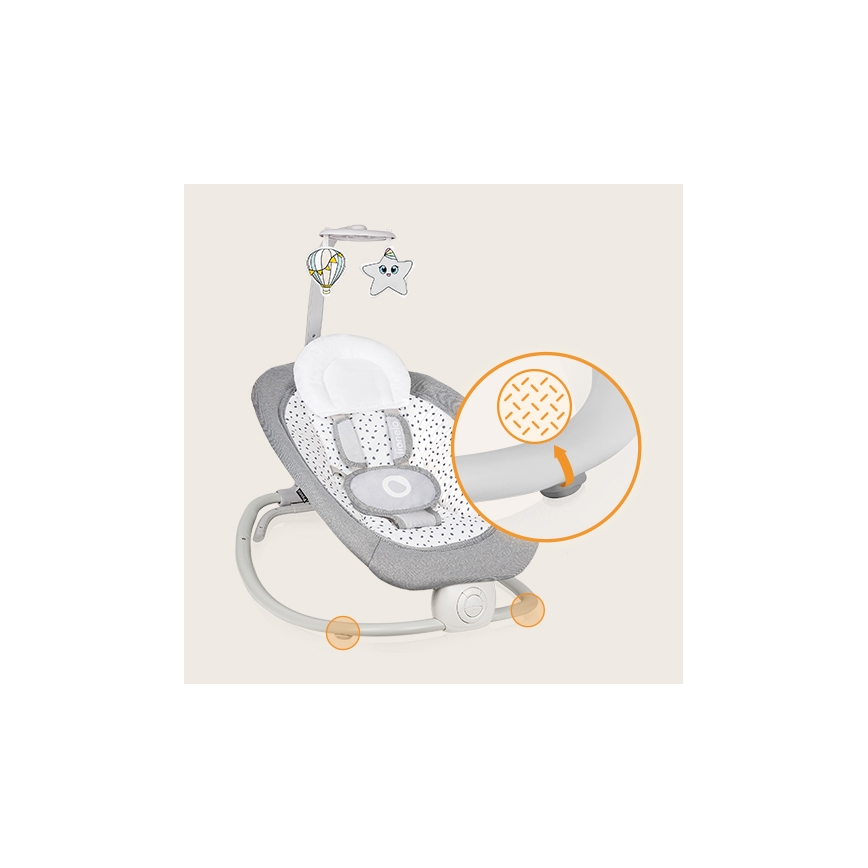 Lionelo - Dondolo vibrante per bambini con melodia PASCAL grigio