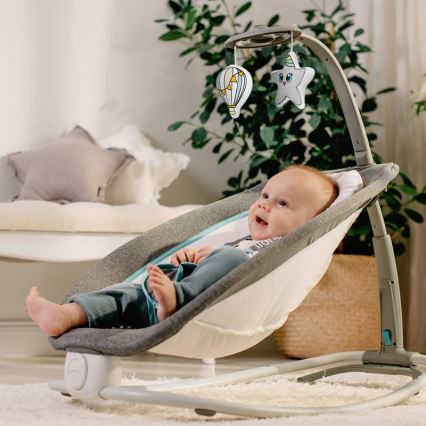 Lionelo - Dondolo vibrante per bambini con melody PASCAL grigio/turchese