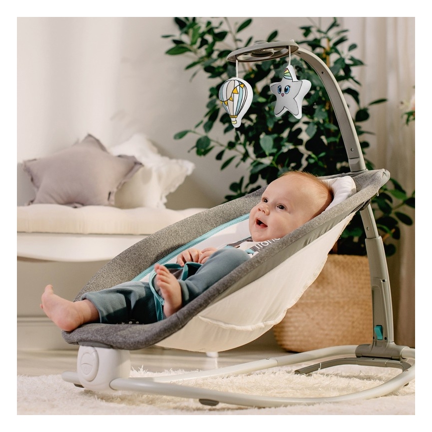 Lionelo - Dondolo vibrante per bambini con melody PASCAL grigio/turchese