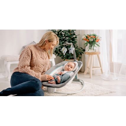 Lionelo - Dondolo vibrante per bambini con melody PASCAL grigio/turchese