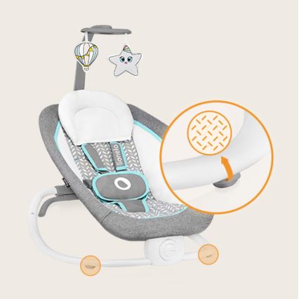 Lionelo - Dondolo vibrante per bambini con melody PASCAL grigio/turchese