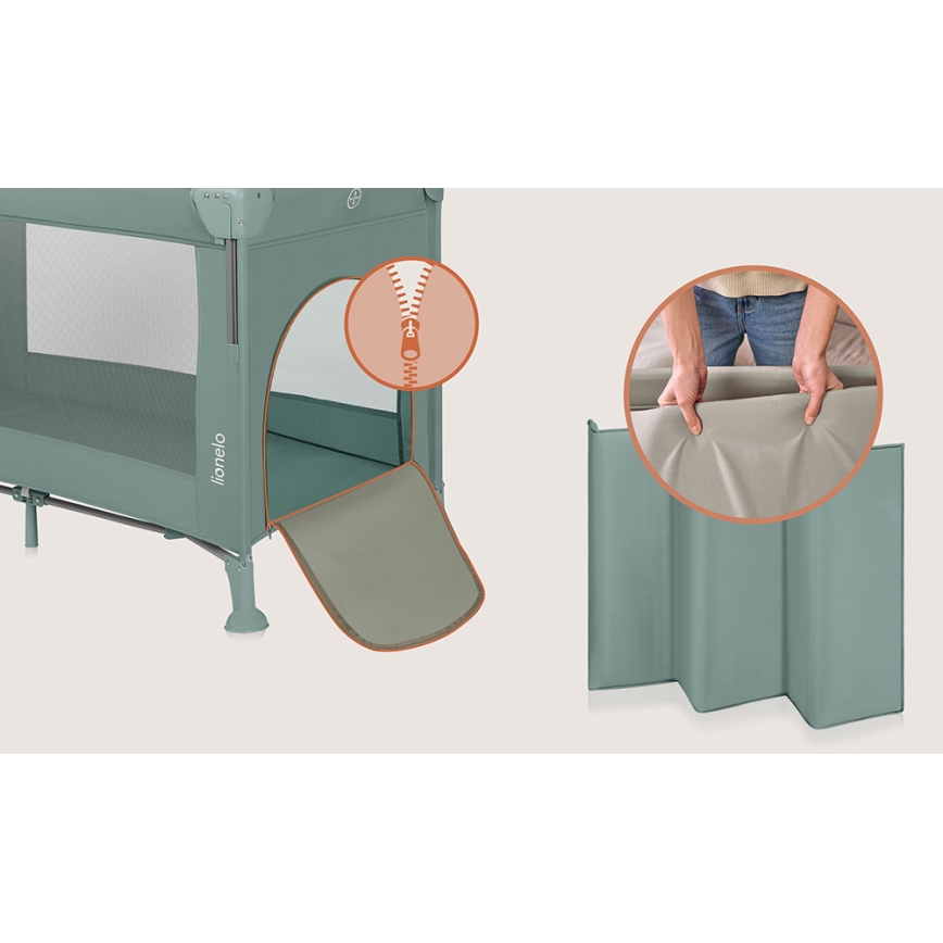 Lionelo - Lettino da viaggio 3 in 1 ELLEN Verde Salvia