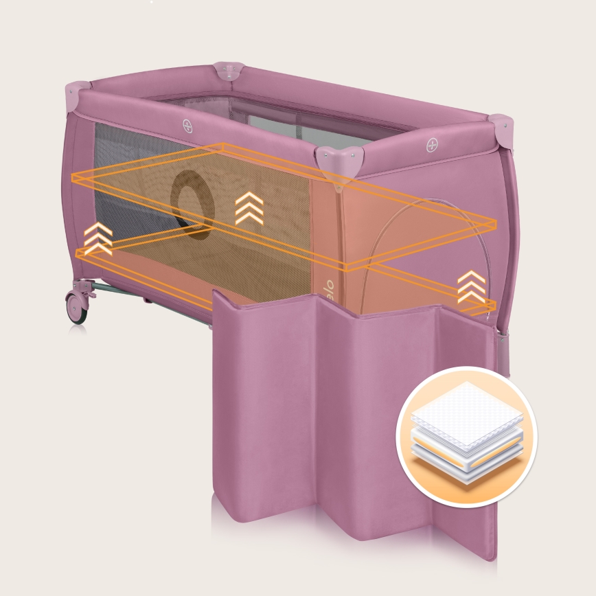 Lionelo - Lettino da viaggio STEFI PLUS Magnolia Rosa