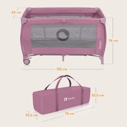 Lionelo - Lettino da viaggio STEFI PLUS Magnolia Rosa