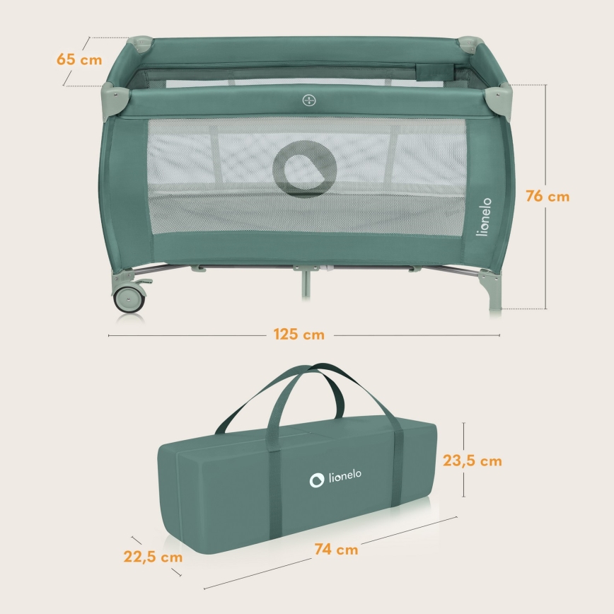 Lionelo - Lettino da viaggio STEFI PLUS Verde oliva