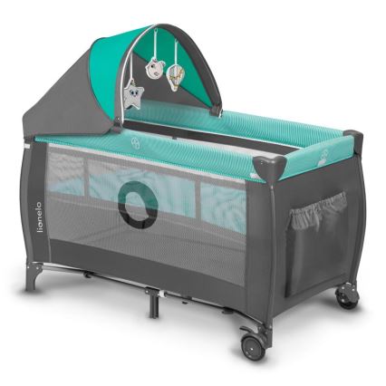 Lionelo - Lettino da viaggio SVEN PLUS grigio/turchese