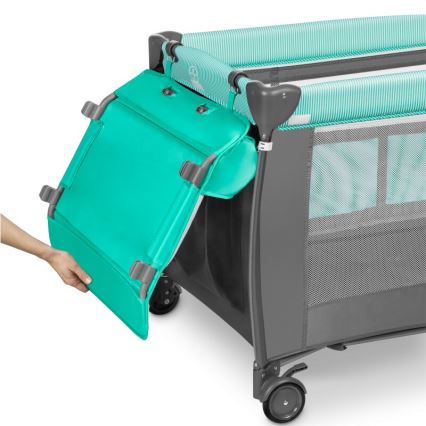 Lionelo - Lettino da viaggio SVEN PLUS grigio/turchese