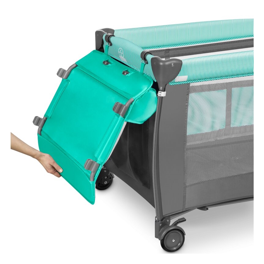 Lionelo - Lettino da viaggio SVEN PLUS grigio/turchese