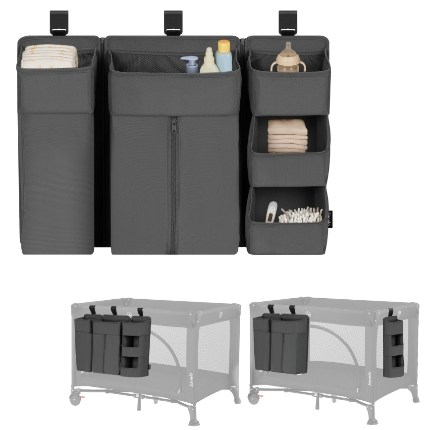 Lionelo - Organizer 3 in 1 per lettino SIDEPOCKET Grigio