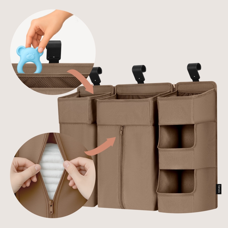 Lionelo - Organizer per lettino 3 in 1 SIDEPOCKET Beige