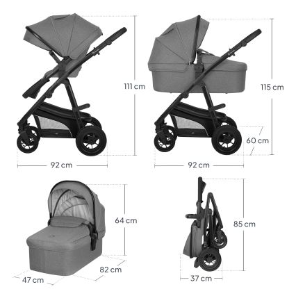 Lionelo - Passeggino combinato 3 in 1 BIANKA Grey Stone