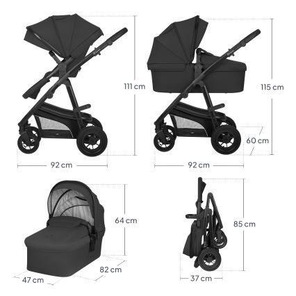 Lionelo - Passeggino combinato 3 in 1 BIANKA Onice Nera