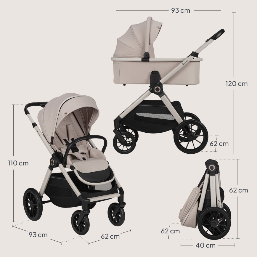 Lionelo - Passeggino combinato 3 in 1 LAYLA Beige Sand
