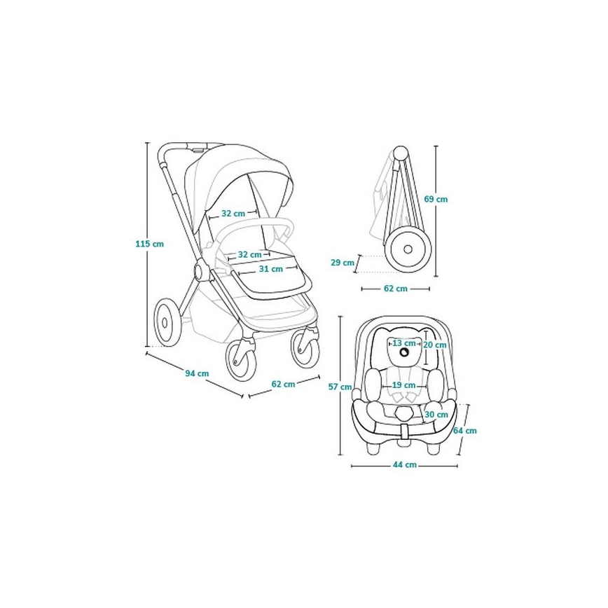 Lionelo - Passeggino combinato 3 in 1 LAYLA Grigio Pietra