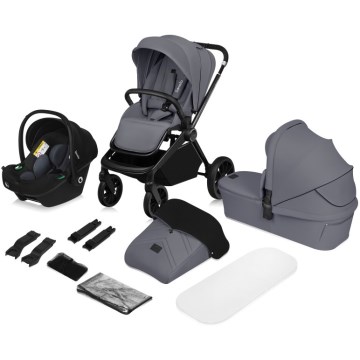 Lionelo - Passeggino combinato 3 in 1 MIKA PLUS Grigio Pietra