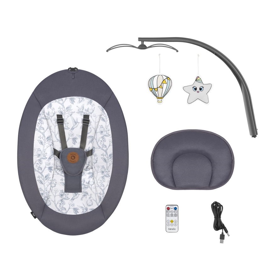 Lionelo - RALF Baby Sdraietta con Melody, 4xAA, Grey/White + Remote Control