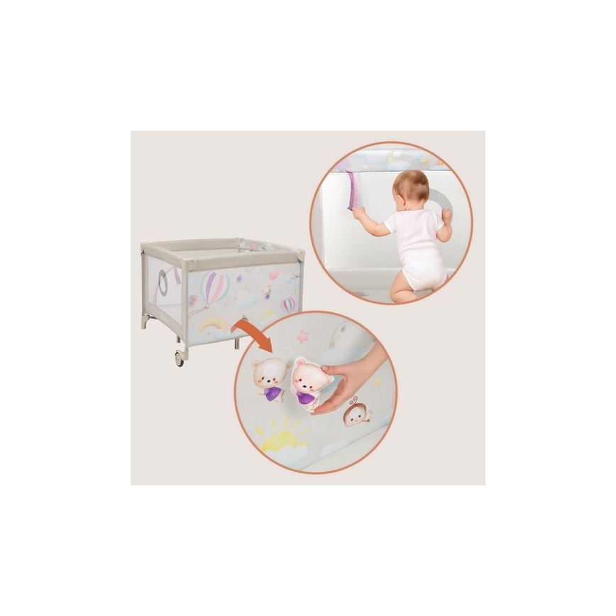 Lionelo - Recinto per bambini MILLE PLUS Grigio/Beige