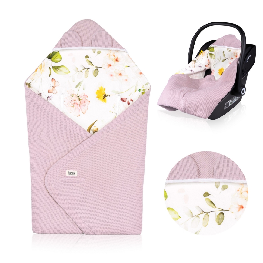 Lionelo - Sacco avvolgente per seggiolino auto TRAVEL SWADDLE 90x90 cm Rosa floreale