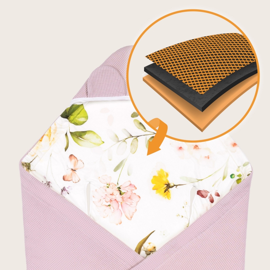 Lionelo - Sacco avvolgente per seggiolino auto TRAVEL SWADDLE 90x90 cm Rosa floreale