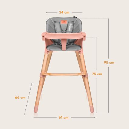 Lionelo - Sedia da pranzo per bambini 2 in 1 KOEN Pink Rose