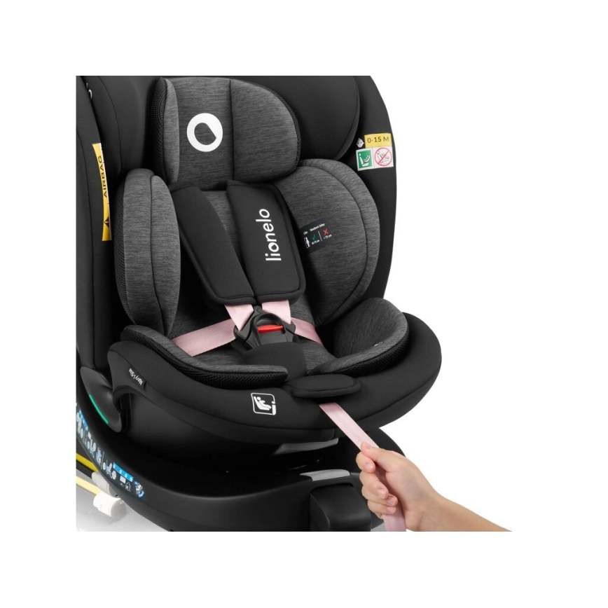 Lionelo - Seggiolino auto con base girevole NAVY i-Dimensioni 40-150 cm nero/rosa