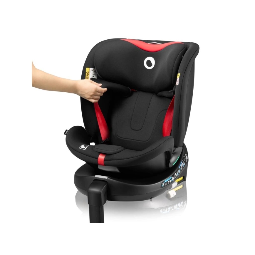 Lionelo - Seggiolino auto con base girevole NAVY i-Dimensioni 40-150 cm nero/rosso