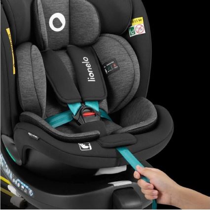 Lionelo - Seggiolino auto con base girevole NAVY i-Dimensioni 40-150 cm nero/turchese