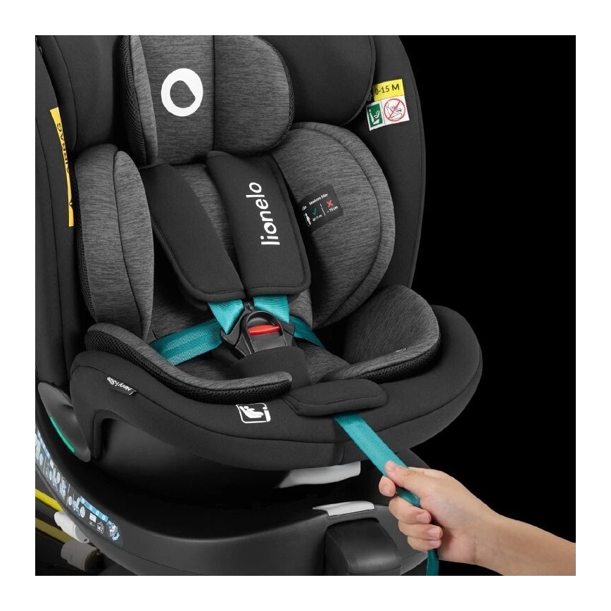 Lionelo - Seggiolino auto con base girevole NAVY i-Dimensioni 40-150 cm nero/turchese
