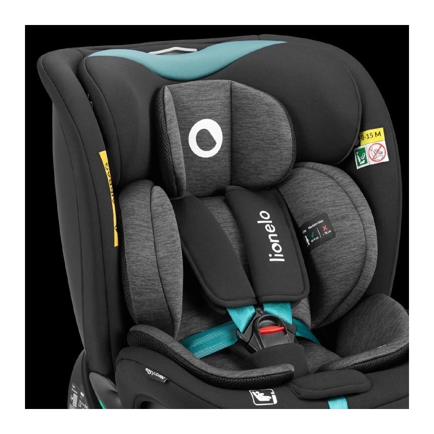 Lionelo - Seggiolino auto con base girevole NAVY i-Dimensioni 40-150 cm nero/turchese