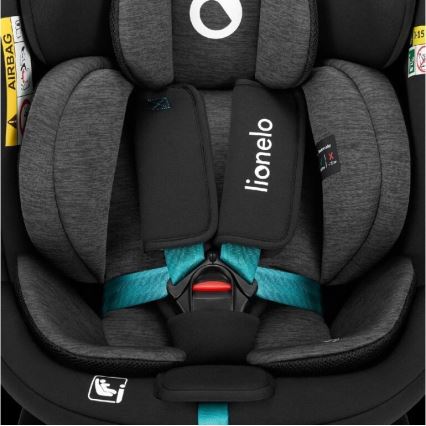 Lionelo - Seggiolino auto con base girevole NAVY i-Dimensioni 40-150 cm nero/turchese