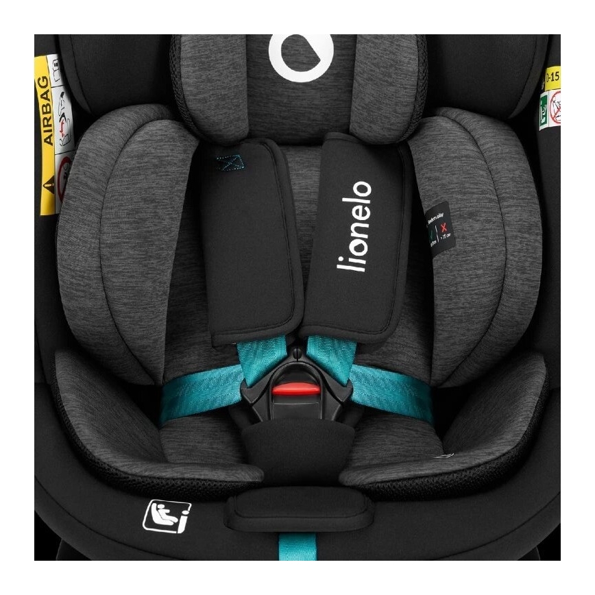 Lionelo - Seggiolino auto con base girevole NAVY i-Dimensioni 40-150 cm nero/turchese