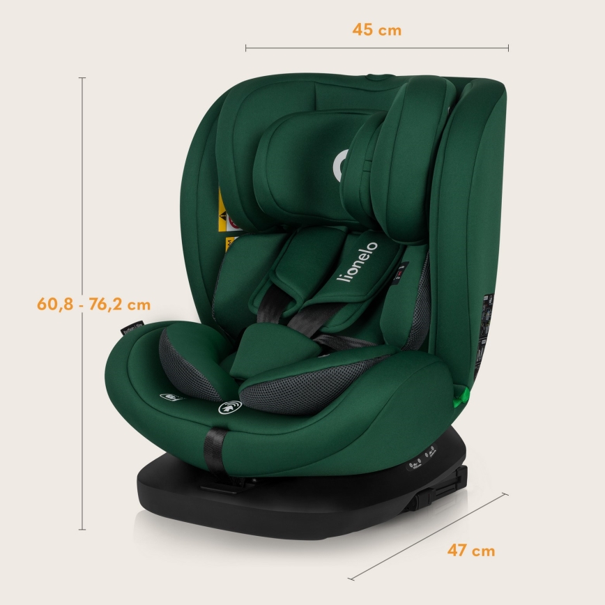 Lionelo - Seggiolino auto girevole BASTIAAN i-Size 40-150 cm Green Forest con base