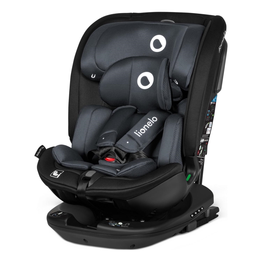 Lionelo - Seggiolino auto girevole con base BASTIAAN i-Size 40-150 cm Grigio Pietra