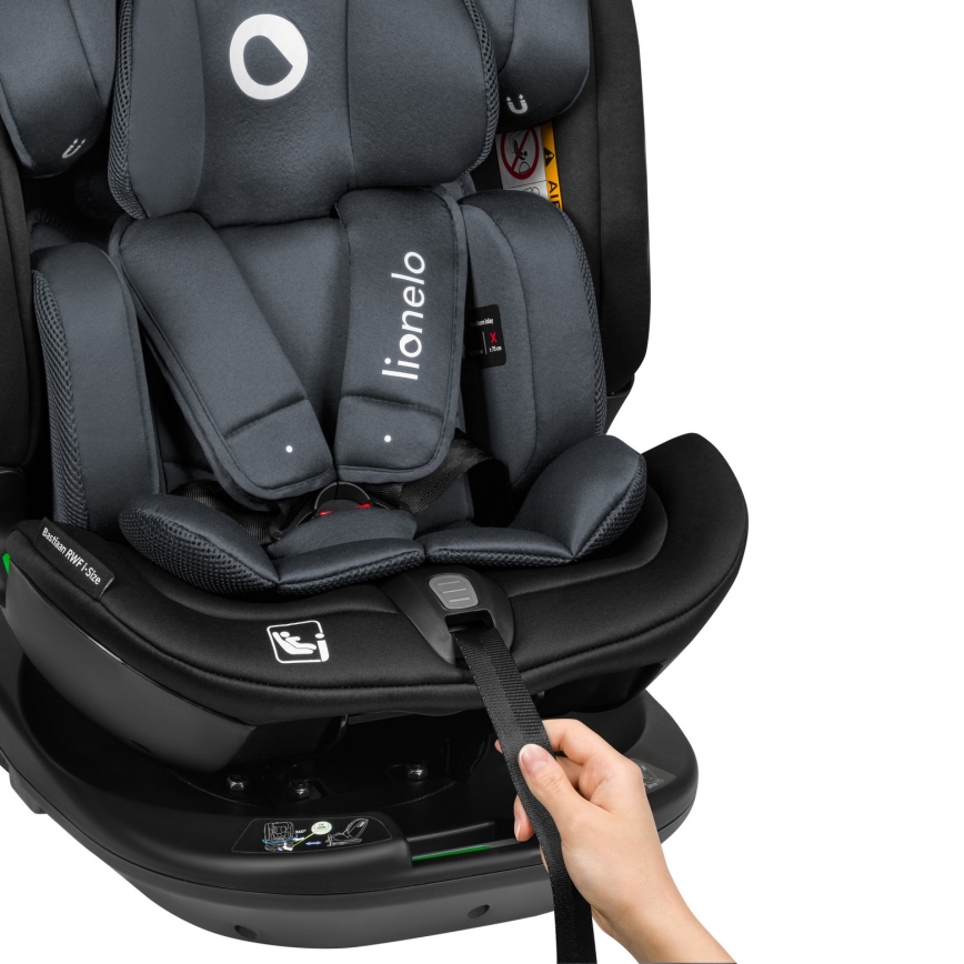 Lionelo - Seggiolino auto girevole con base BASTIAAN i-Size 40-150 cm Grigio Pietra