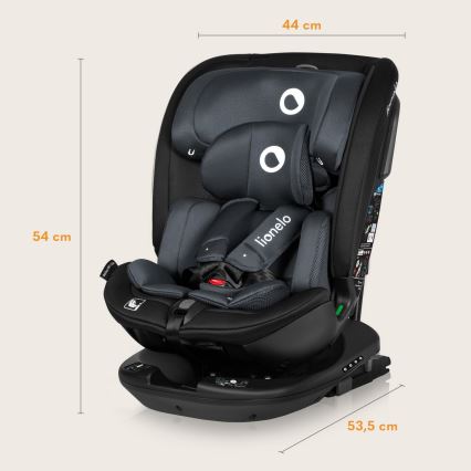 Lionelo - Seggiolino auto girevole con base BASTIAAN i-Size 40-150 cm Grigio Pietra